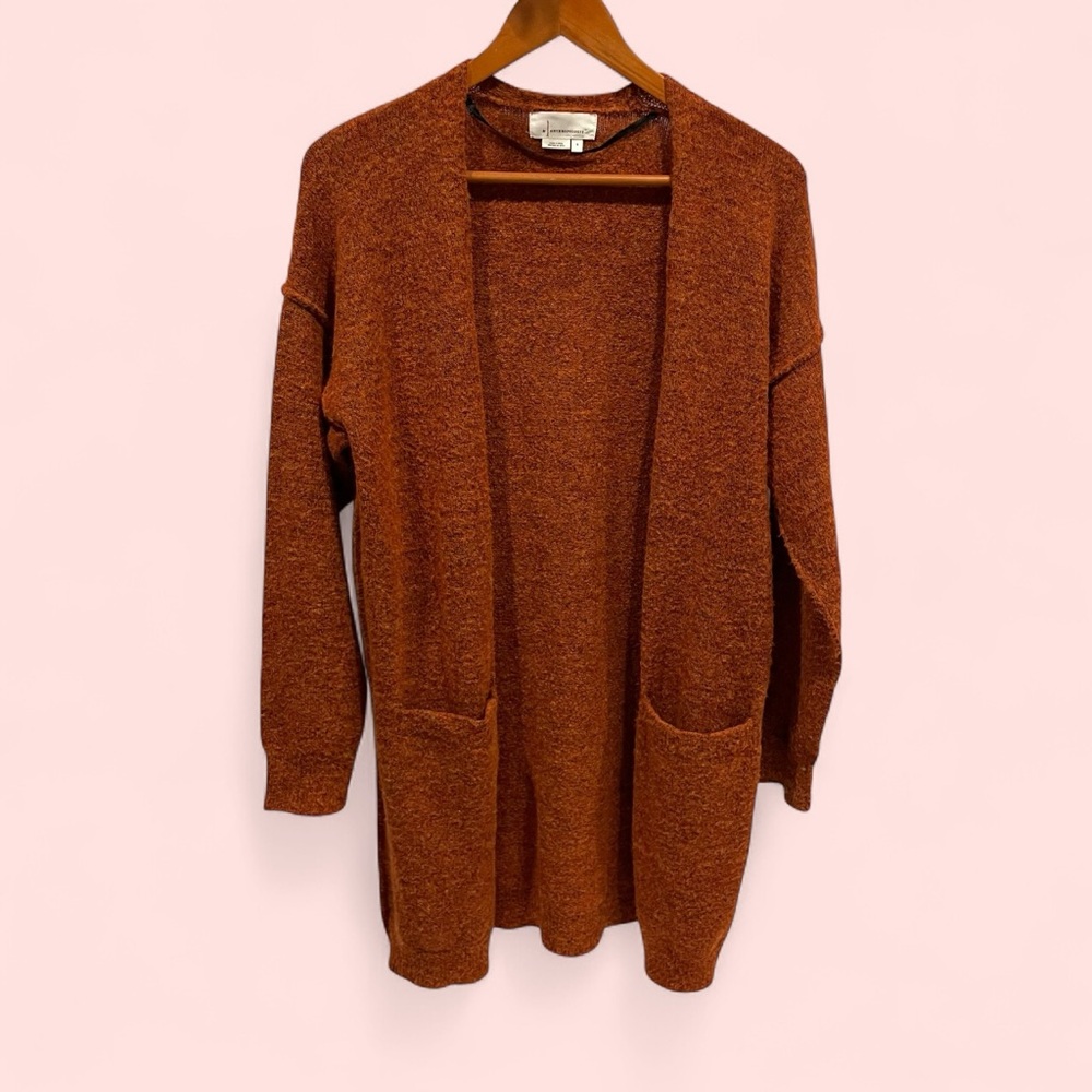 Anthropologie pumpkin heather boho oversized open front soft sweater pockets - Picture 3 of 10